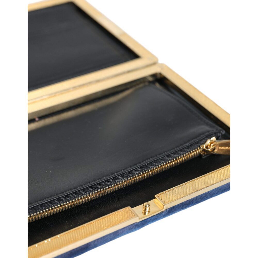 Dolce & Gabbana Dolce & Gabbana Blue Velvet Gold Frame Clutch Evening Party Size ONE SIZE - 8 Thumbnail