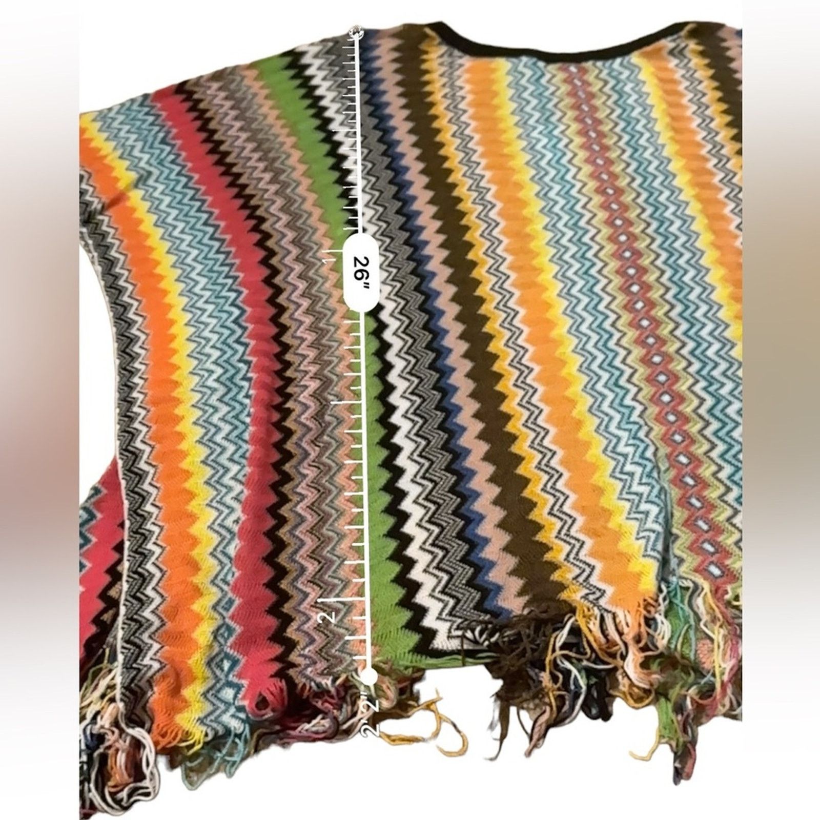 Missoni Multicolor Rainbow Chevron Fringe Pullover Poncho