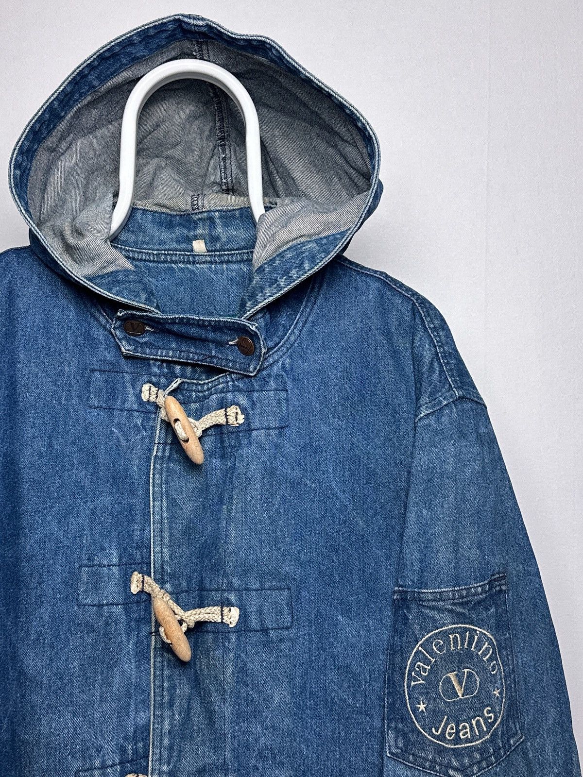 Valentino Valentino Vintage 1980s Denim Jeans Duffle Coat Jacket Size US L / EU 52-54 / 3 - 3 Thumbnail
