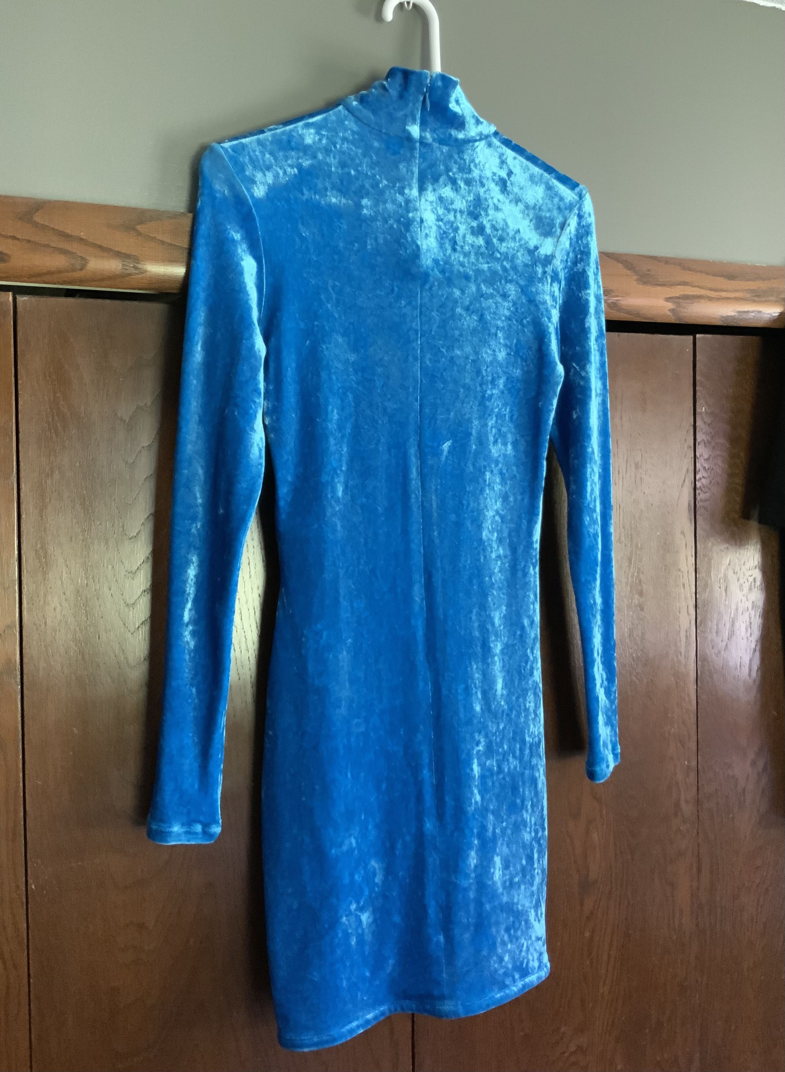 Balenciaga Velvet Turtleneck Mini Dress NWT Cyclades Blue Size M / US 6-8 / IT 42-44 - 9 Thumbnail