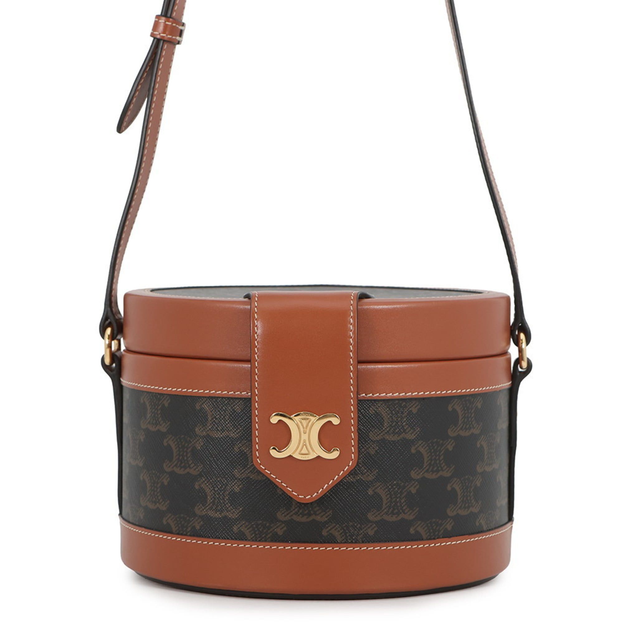 Celine Triomphe Tambour Medium Leather Shoulder Bag 195192 Brown Handbag For Women Celine