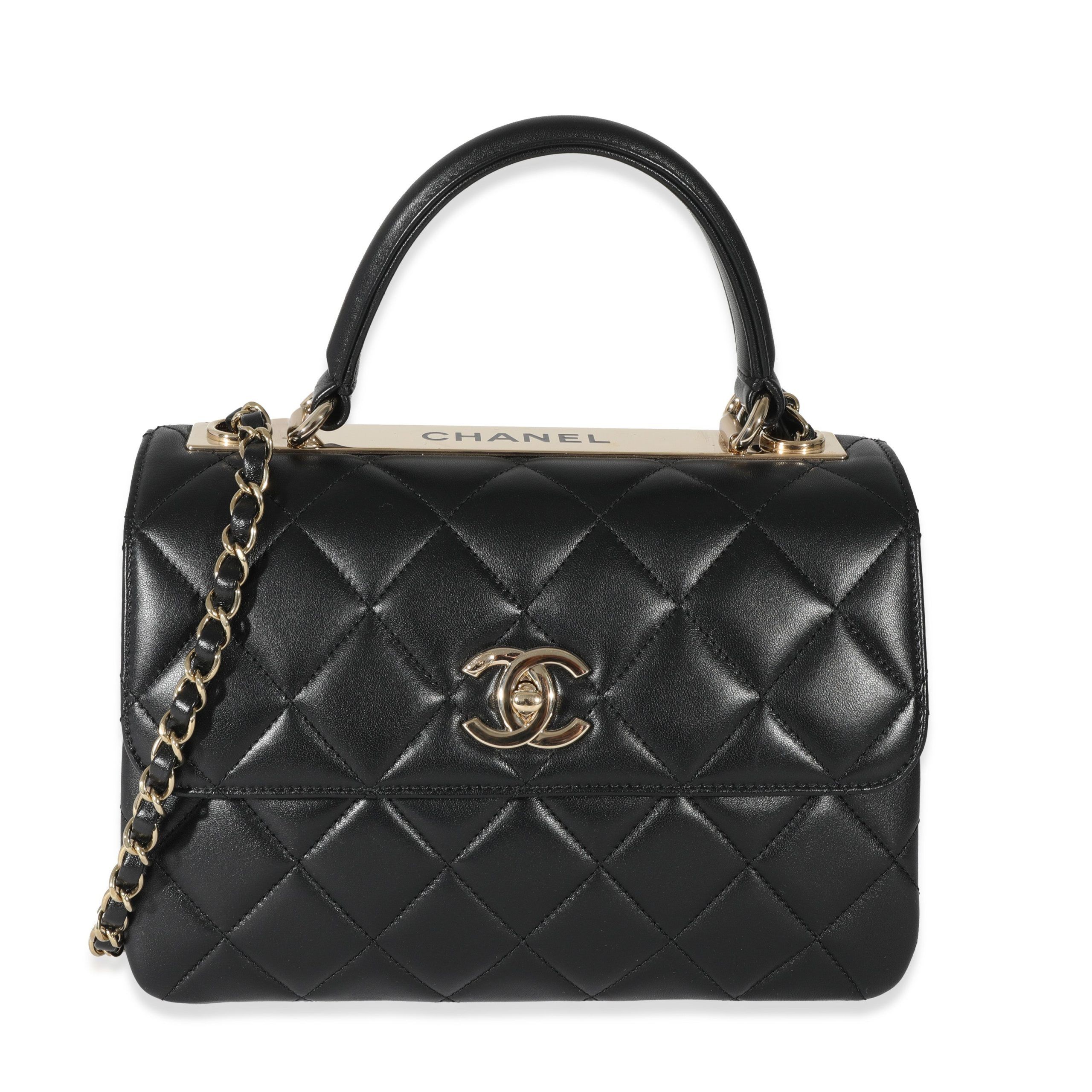 image of Chanel Black Lambskin Small Trendy Flap Bag, Women's