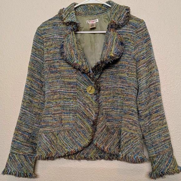 Laura Ashley Laura Ashley Multicolored Striped Fringed Tweed Jacket With Size S / US 4 / IT 40 - 1 Thumbnail