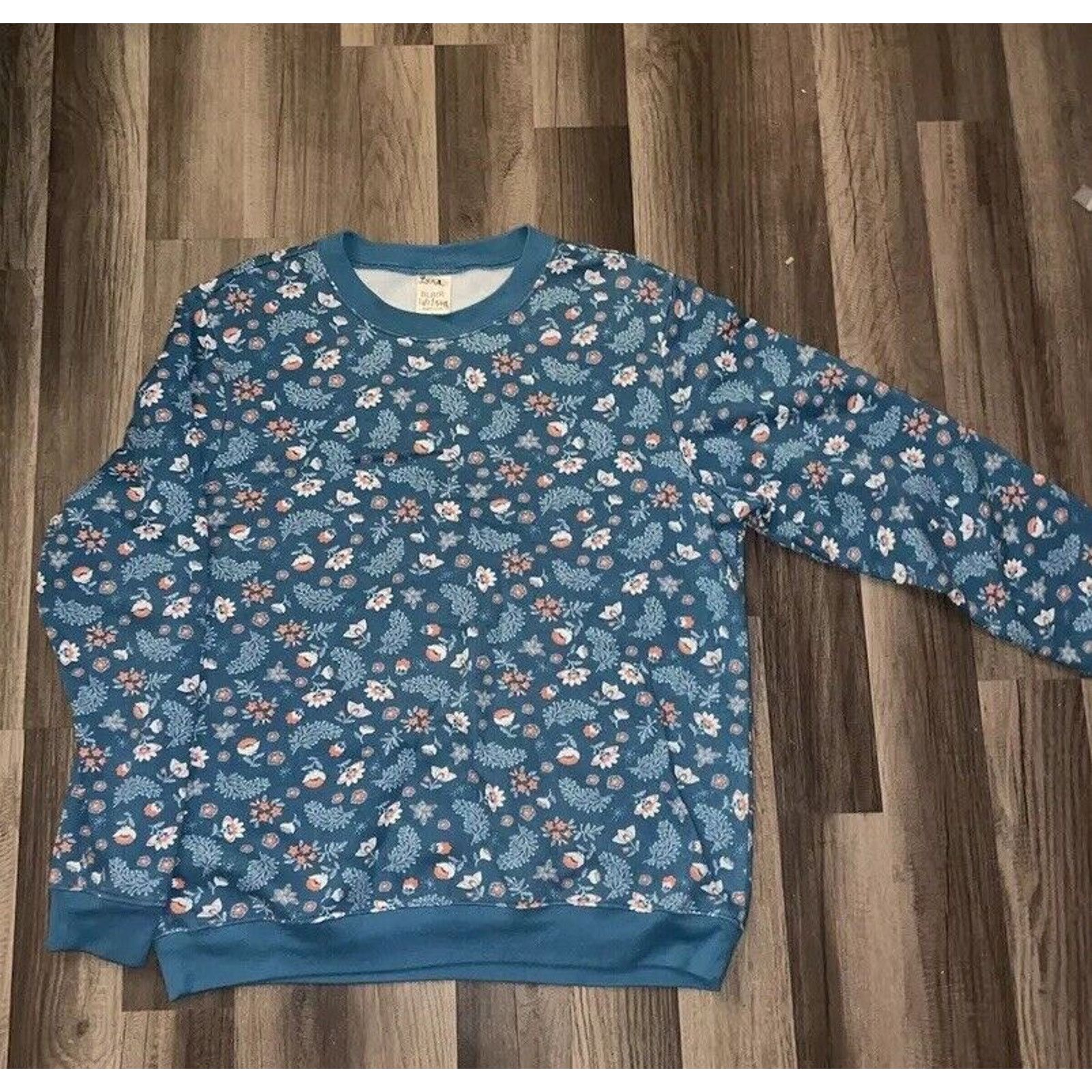 Vintage Vintage Floral Crewneck Sweatshirt Turquoise Large Size L / US 10 / IT 46 - 1 Thumbnail