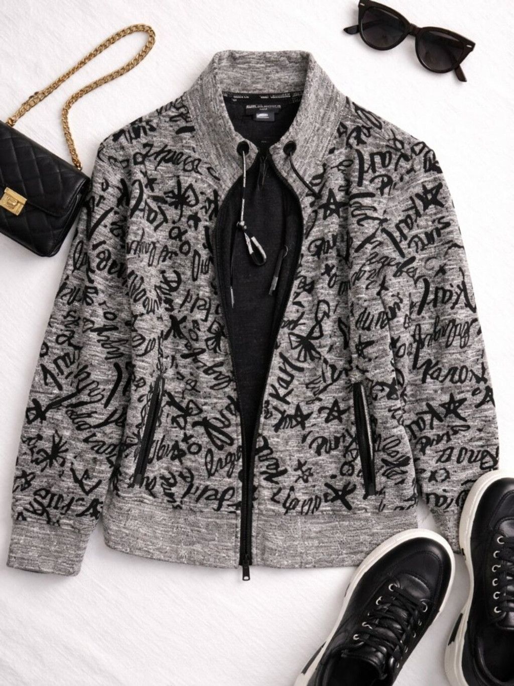 Karl Lagerfeld Karl Lagerfeld Paris Gray Black Logo Graffiti Zip Front Jack Size L / US 10 / IT 46 - 1 Thumbnail