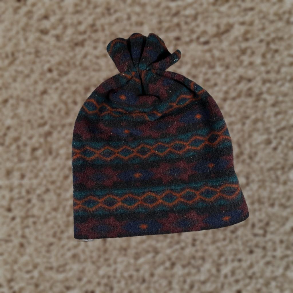 Vintage Beanie Womens One Size Purple Geometric Knit 100% Polyester Pom Hat Size ONE SIZE - 1 Thumbnail