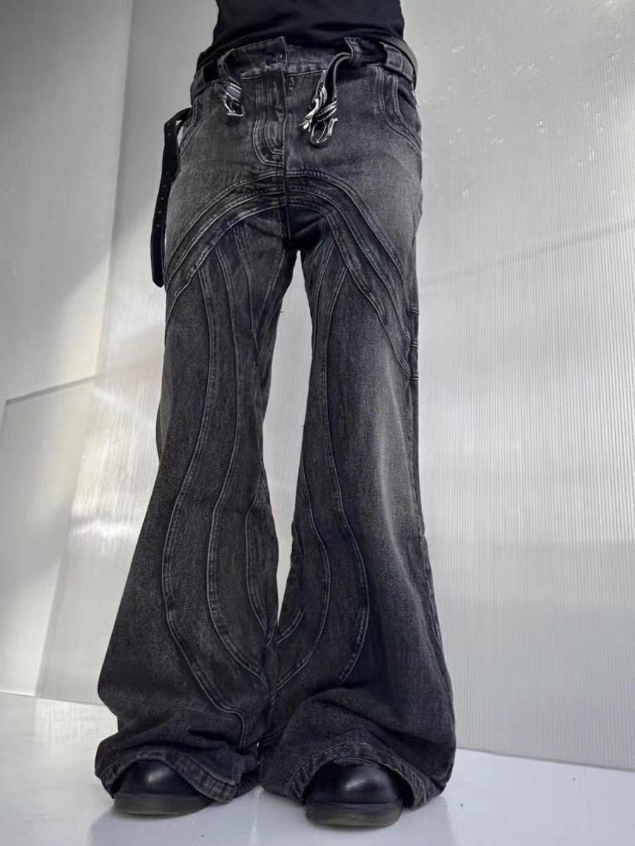 image of Retro Washed Distressed Heavyweight Corrugated Bootcut Jeans in Black Gray, Men's (Size 30)