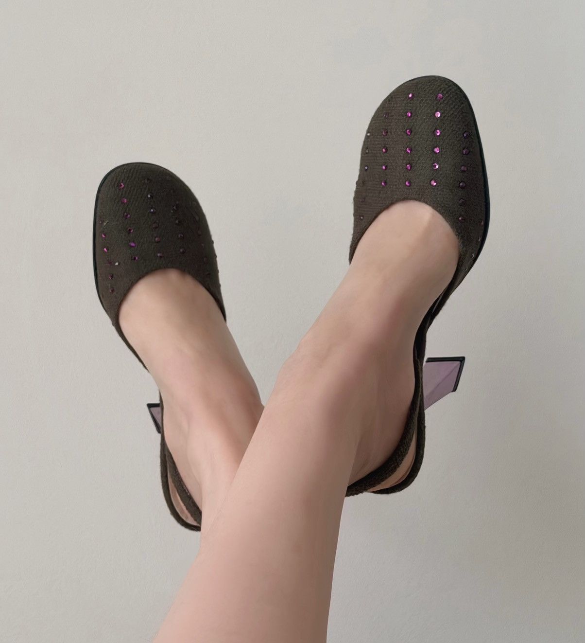 Miu Miu miu miu s/s 1998 olive tweed with pink crystals heels Size US 7.5 / IT 37.5 - 7 Thumbnail