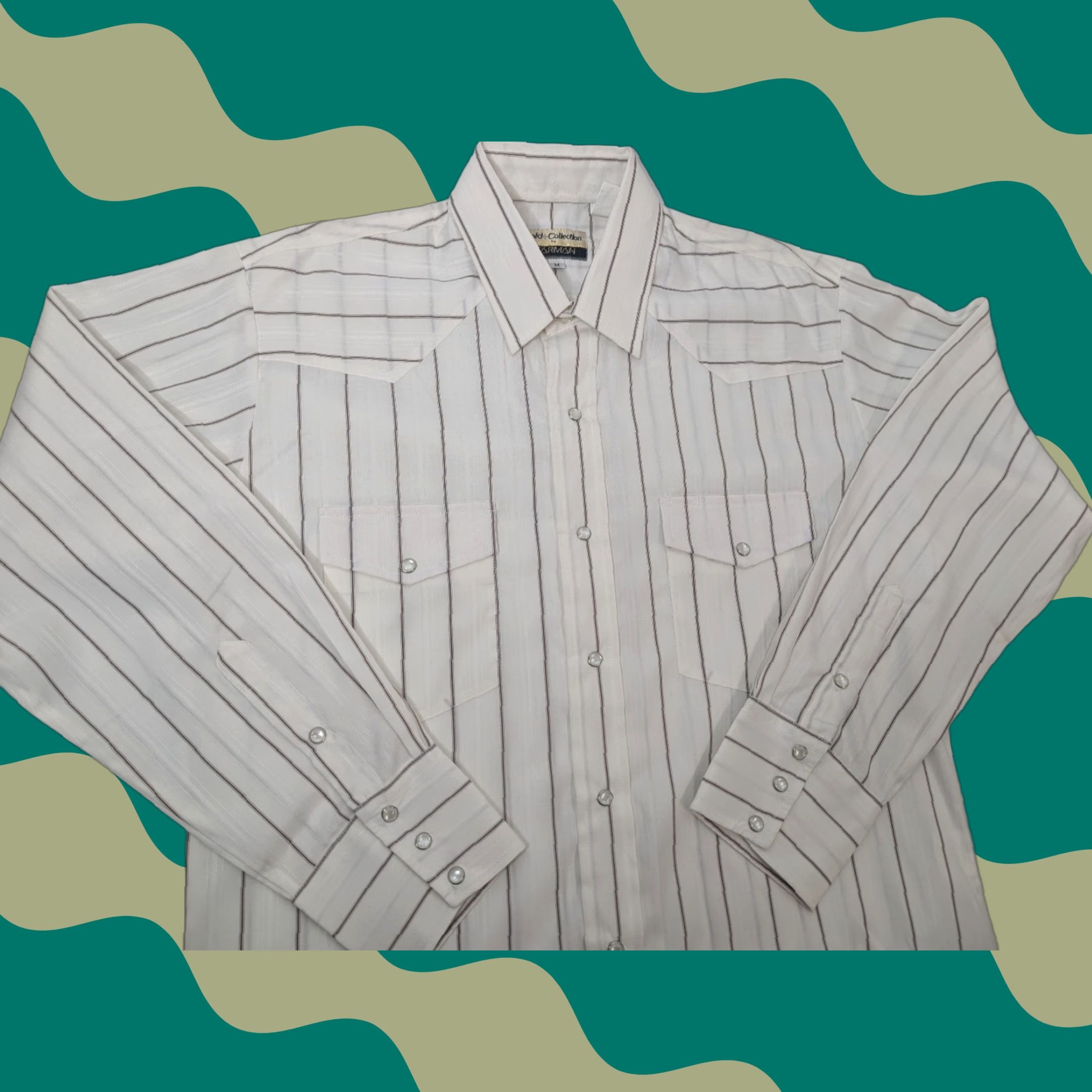 Armani VINTAGE Gold Collection by Karman Pearl Snap Western Stripe Shirt M Ivory Cowboy Rodeo Womens Size US M / EU 48-50 / 2 - 1 Thumbnail