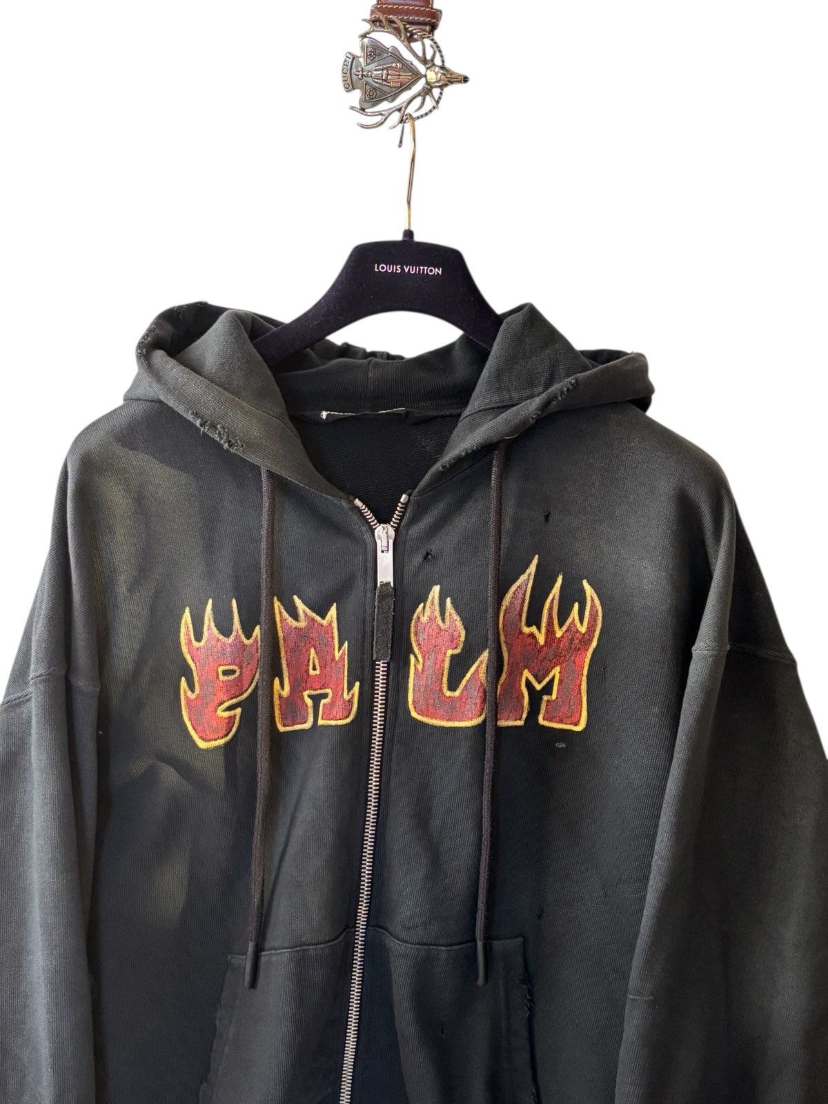 Palm Angels Palm Angels Flame Distressed zip hoodie Size US M / EU 48-50 / 2 - 3 Thumbnail