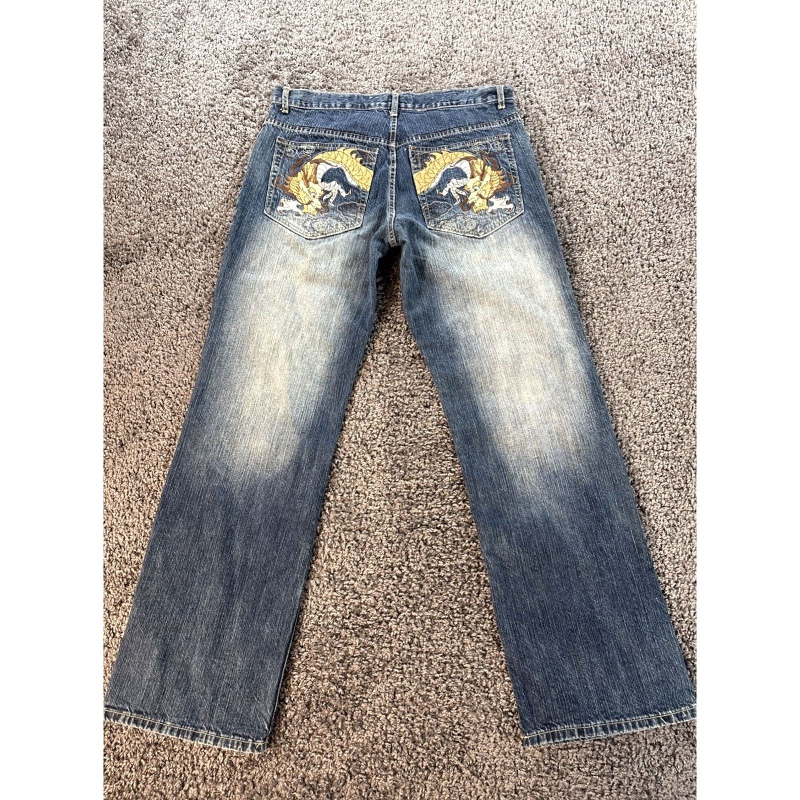 Vintage VINTAGE 96 North Jeans Mens 36x32 Blue Denim Baggy Relaxed 90s Wide-Leg Chinese Dragon Embroidered 96 North Mens Size US 36 / EU 52 - 7 Thumbnail