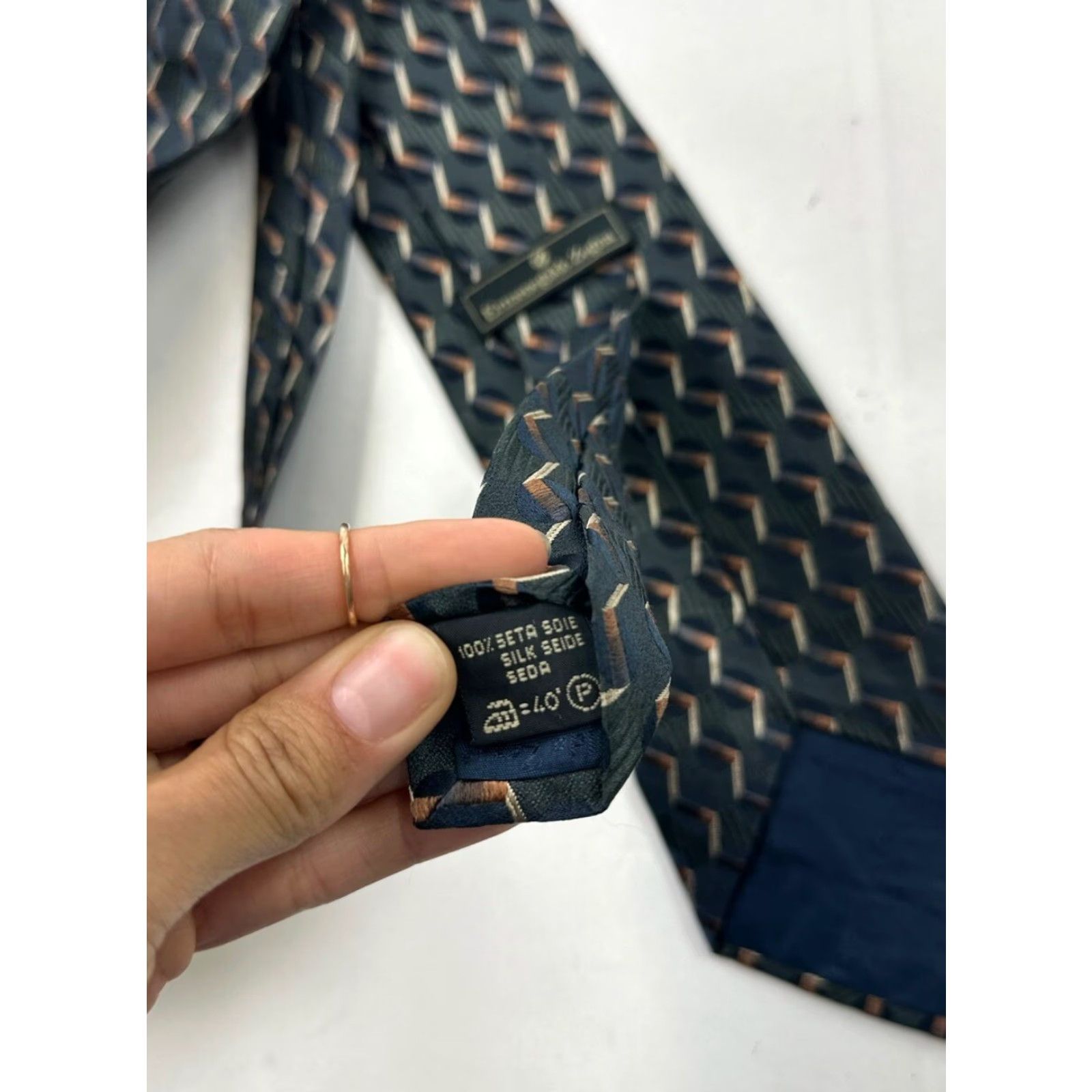 Ermenegildo Zegna VINTAGE Ermenegildo Zegna Neck Tie Men’s 56” Green Geometric Silk Italy Size ONE SIZE - 3 Thumbnail