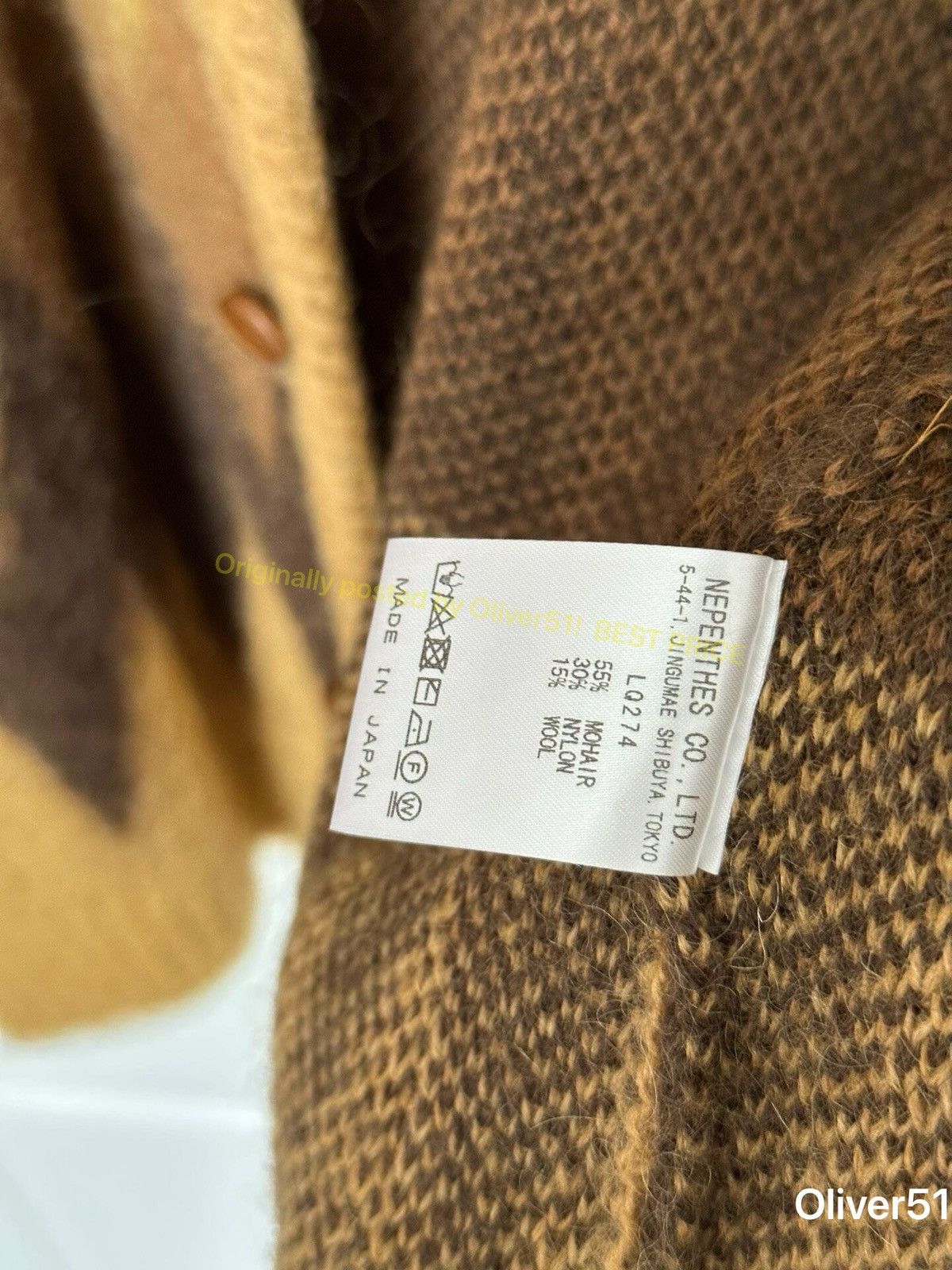 Needles Mohair Wool Cardigan Brown Bbbb29/2609, Men's (Size Xs) — image 5 of 5