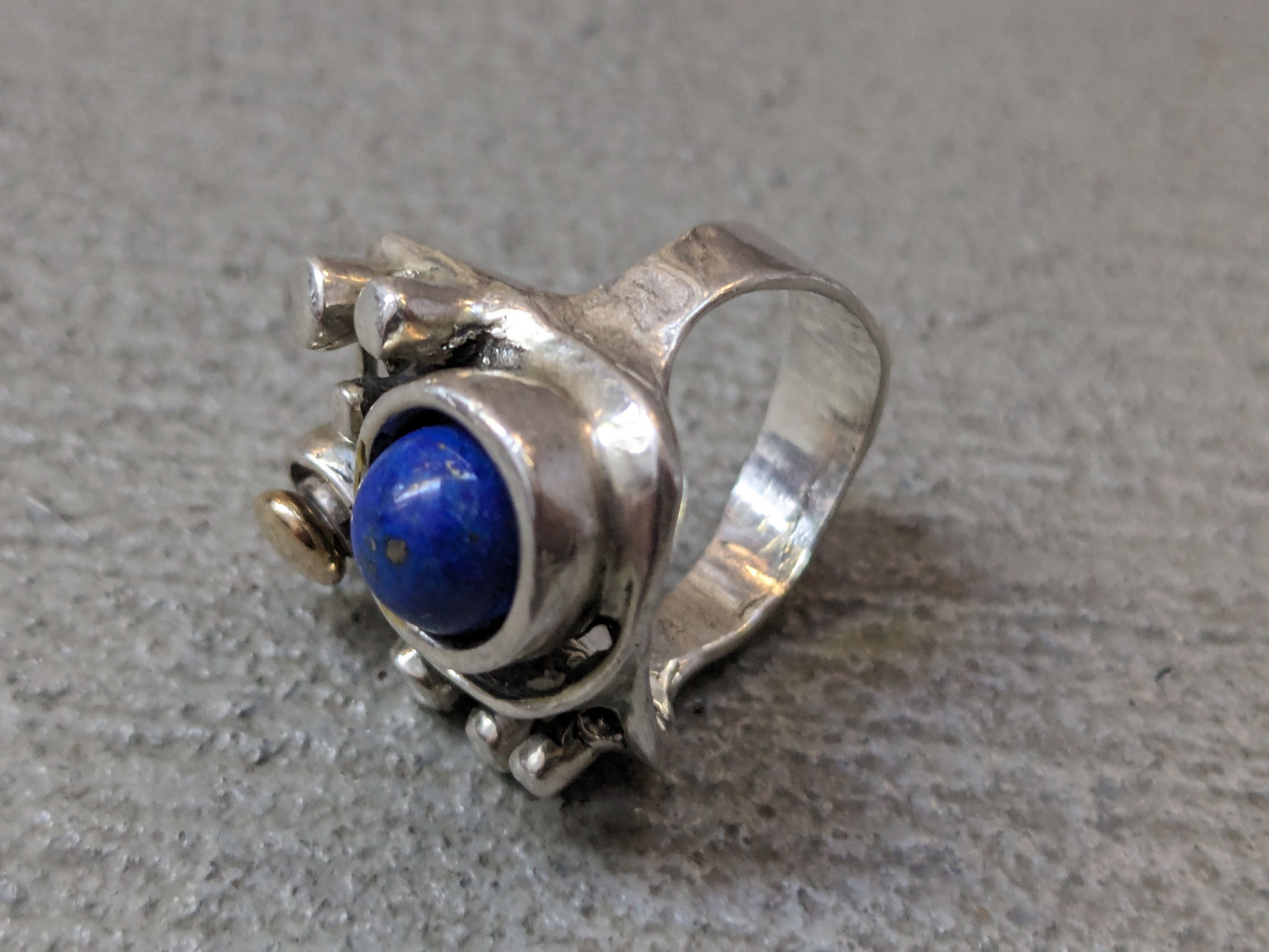 Jewelry × Vintage Vintage Sterling Silver Ring 7 Lapis Lazuli Modern Brutalist Size ONE SIZE - 7 Thumbnail