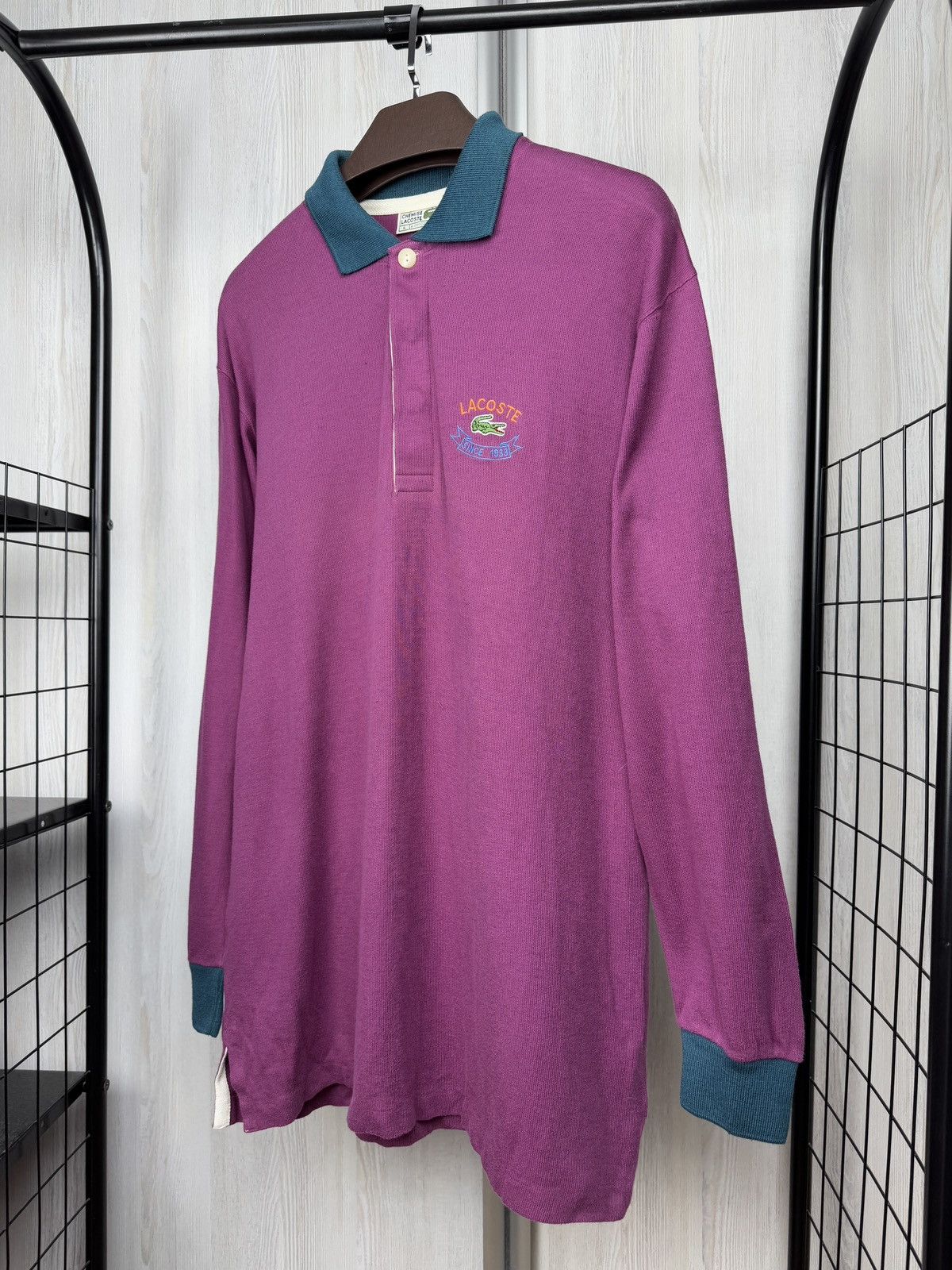 Lacoste Chemise Lacoste 1933 vintage 90s purple green rugby polo Size US XL / EU 56 / 4 - 5 Thumbnail