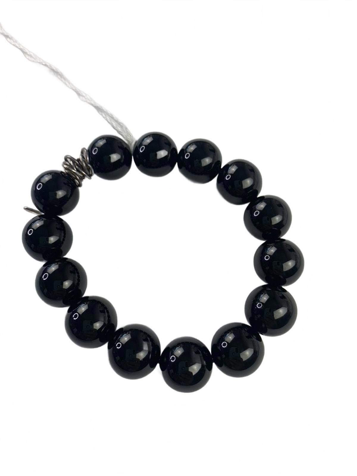 Other 925 W Sterling Silver Black Onyx 2cm Beaded Stretch Bracelet Size ONE SIZE - 3 Thumbnail