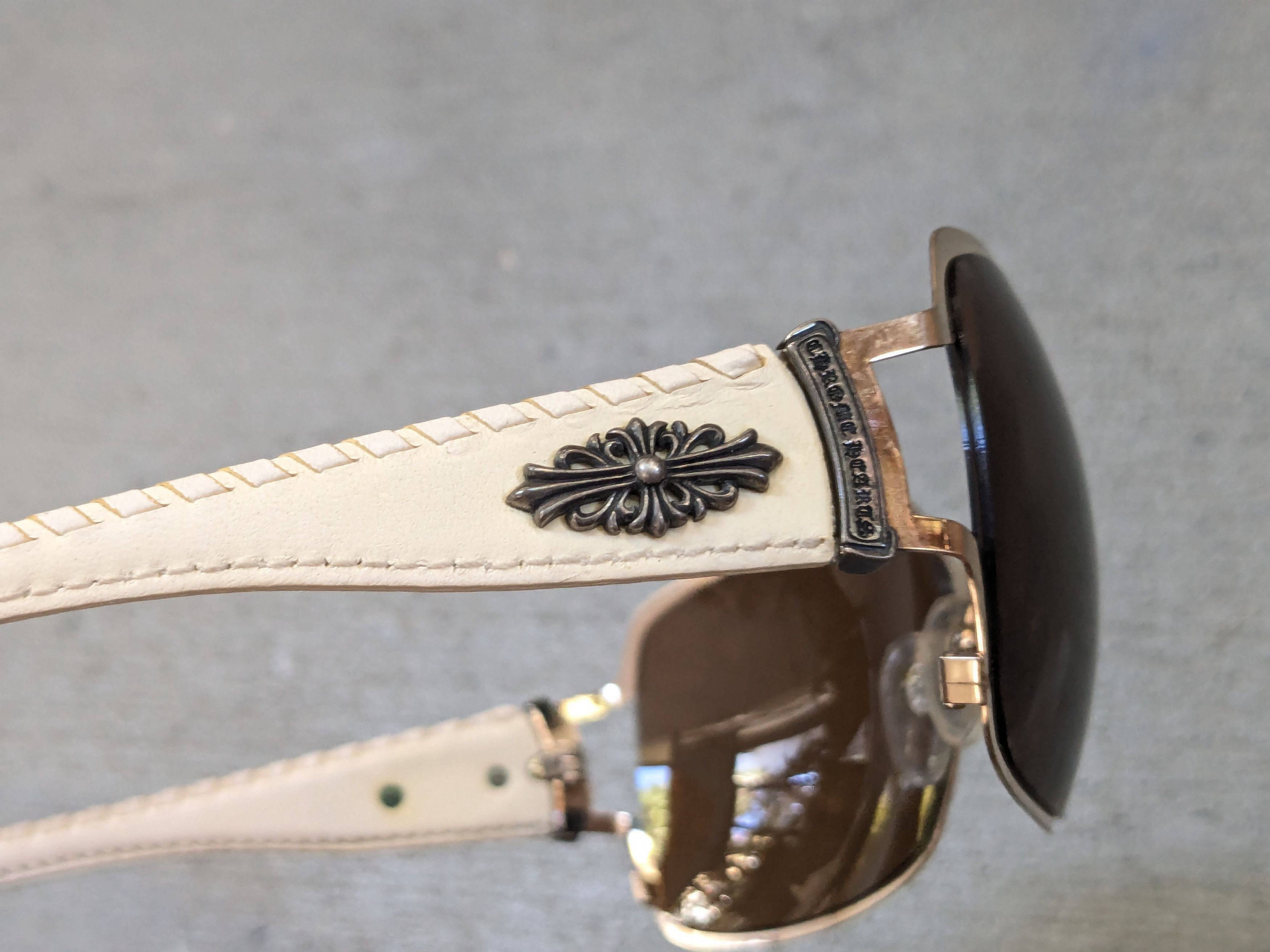 Chrome Hearts Chrome Hearts Poon II Sunglasses Brown White Leather Cross Size ONE SIZE - 10 Thumbnail