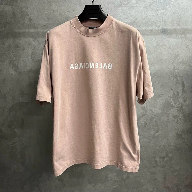 Balenciaga Balenciaga Pink letter print round neck short sleeve drop Size US S / EU 44-46 / 1 - 1 Thumbnail