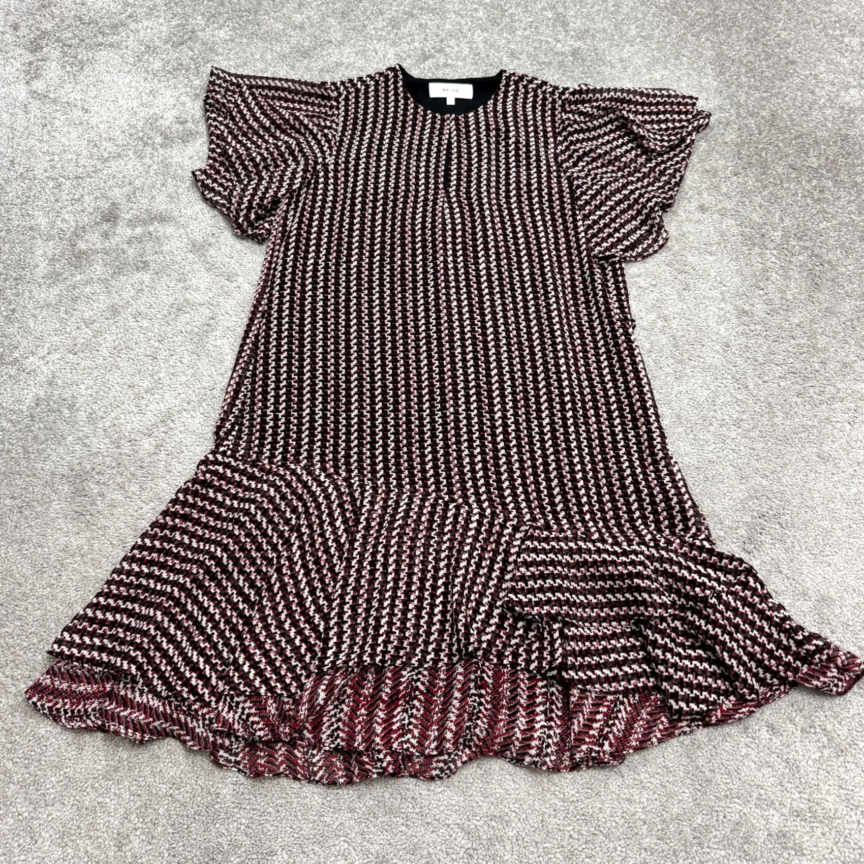 Reiss Reiss Anna Flutter Sleeve Flounce Mini Dress Womens 2 Multicolor Geometric Ruffle Shirt not applicable Size XS / US 0-2 / IT 36-38 - 2 Thumbnail