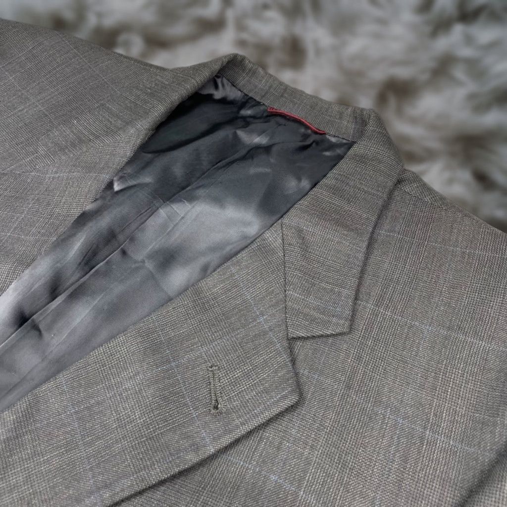 Hart Schaffner Marx 100% Wool Blazer Gray/Blue Plaid Men's Regular Fit 44R