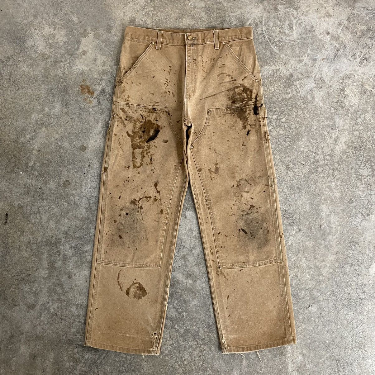 Carhartt VTG Carhartt Double Knee Faded Tan Dirty Carpenter Pants Size US 31 - 3 Thumbnail