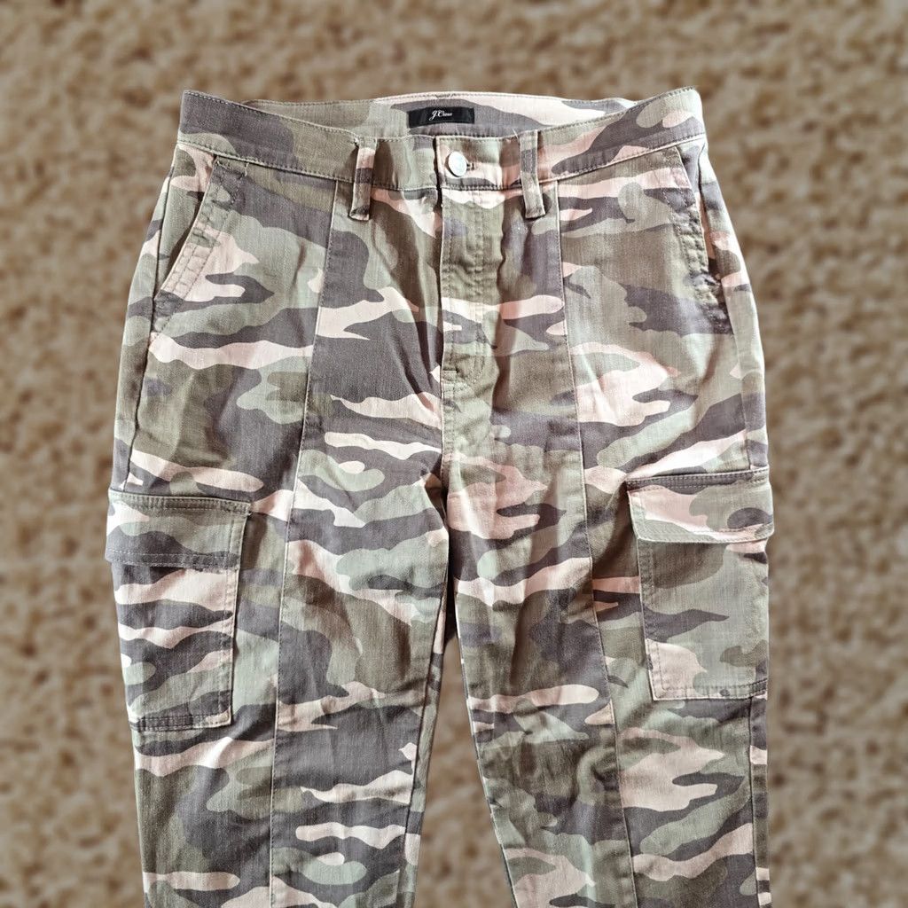J.Crew J.CREW Pants Womens 29 Tall Green Camo Skinny Cargo Casual Canvas Tall Green Camouflage Pants Ladies Size 29" - 1 Thumbnail