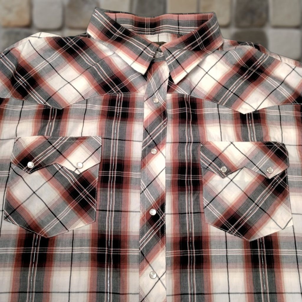 Vintage VINTAGE Rustler Shirt Western Button-Up Plaid 3XL Men Brown Short Sleeve Pearl Snap Sawtooth Pockets Rodeo Cowboy Size US XXL / EU 58 / 5 - 1 Thumbnail