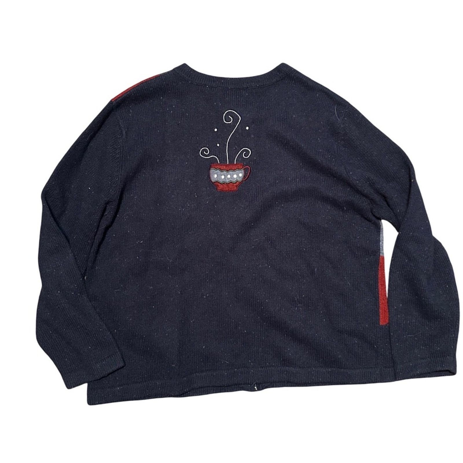 Croft & Barrow × Vintage Womens L G Winter Patchwork Holiday Zip Up Sweater Size L / US 10 / IT 46 - 3 Thumbnail