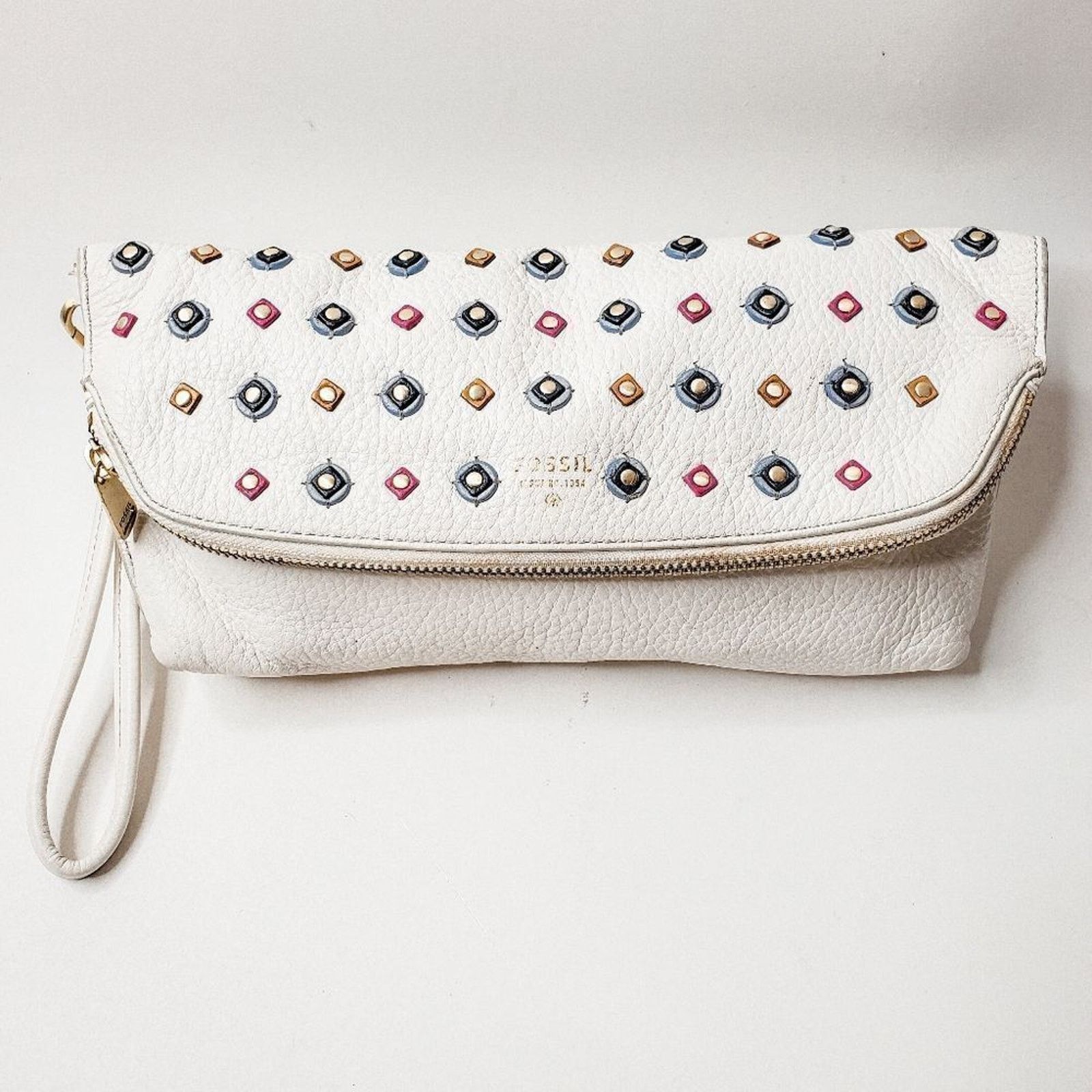 Fossil RARE Fossil White Beaded Preston Foldover Wristlet Pouch Size ONE SIZE - 1 Thumbnail
