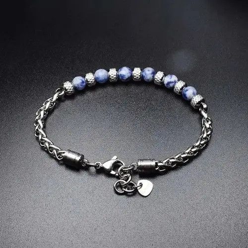 Handmade 6mm Blue Stone Beads Stainless Steel Bracelet Size ONE SIZE - 3 Thumbnail
