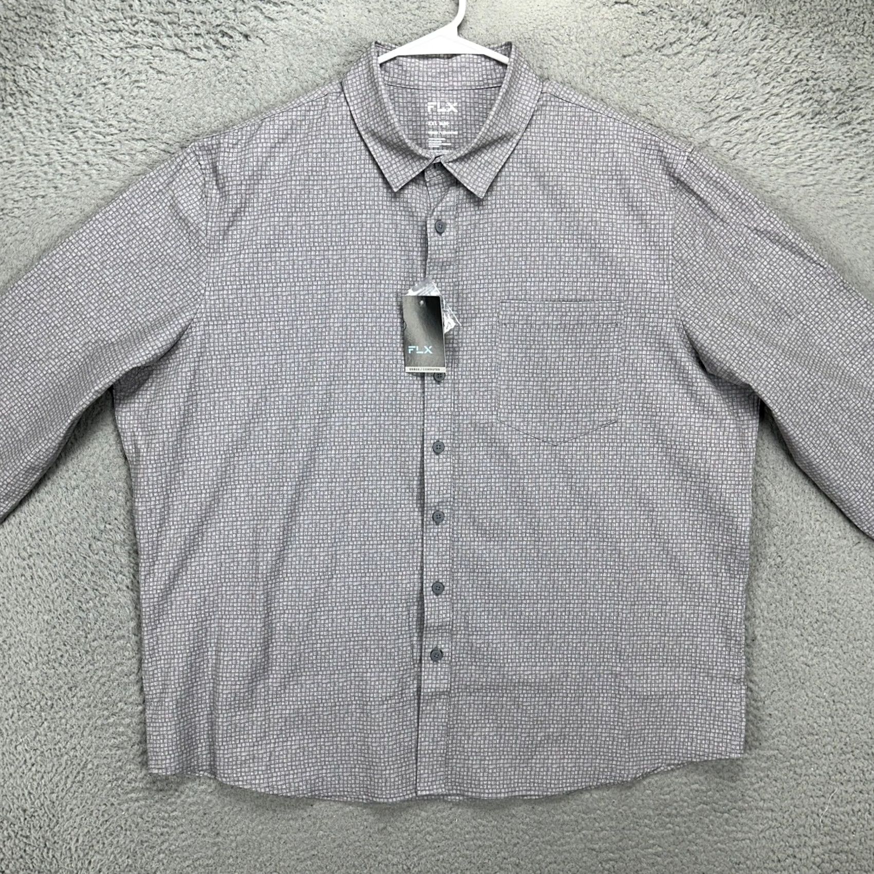 Vintage FLX Urban Commuter Button Up Shirt Adult Men 2XL Grey Geometric Slim Stretch NEW Size US XXL / EU 58 / 5 - 2 Thumbnail