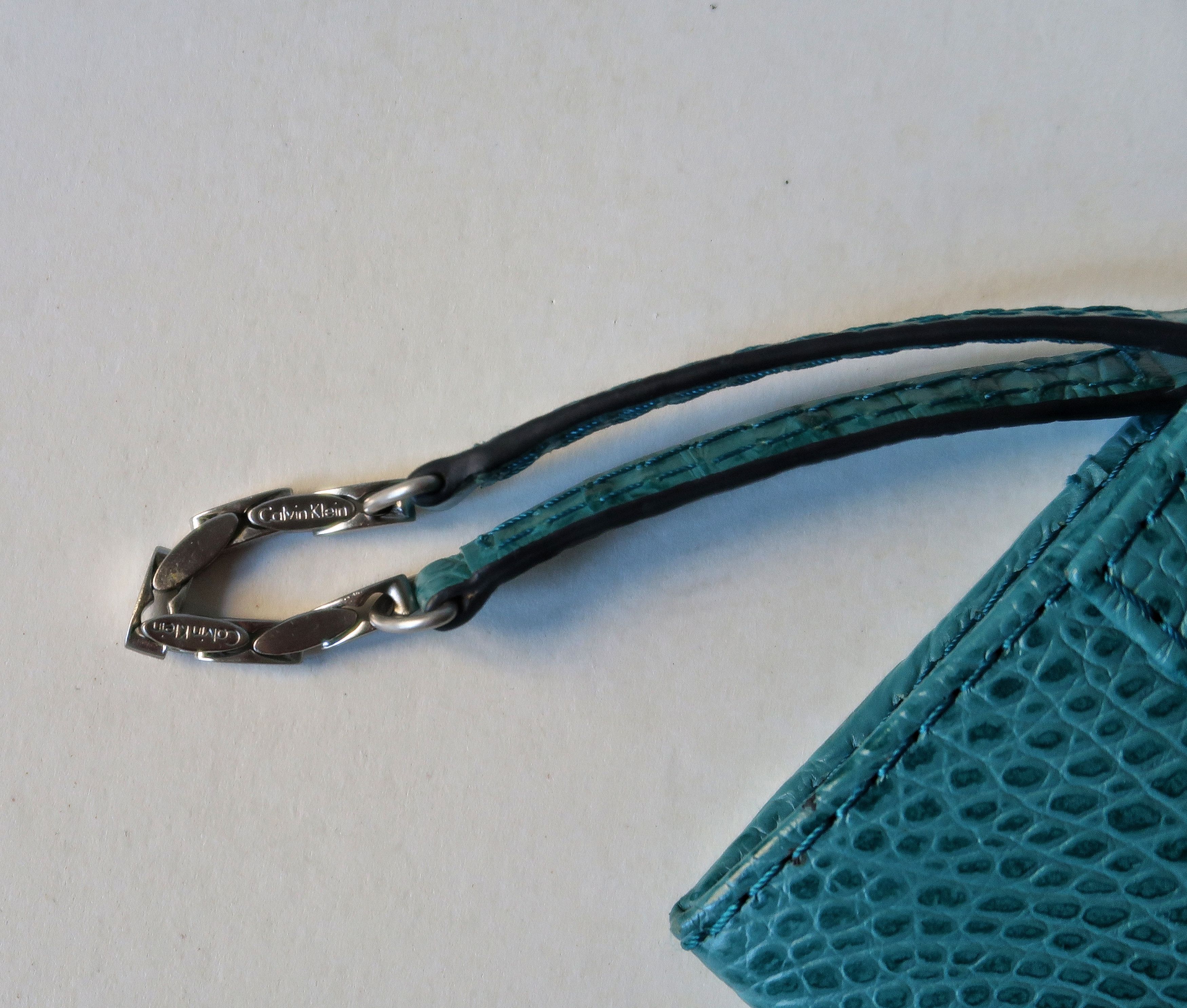 Calvin Klein Croc Embossed Leather Longfold Wristlet Strap Green Wallet Size ONE SIZE - 7 Thumbnail