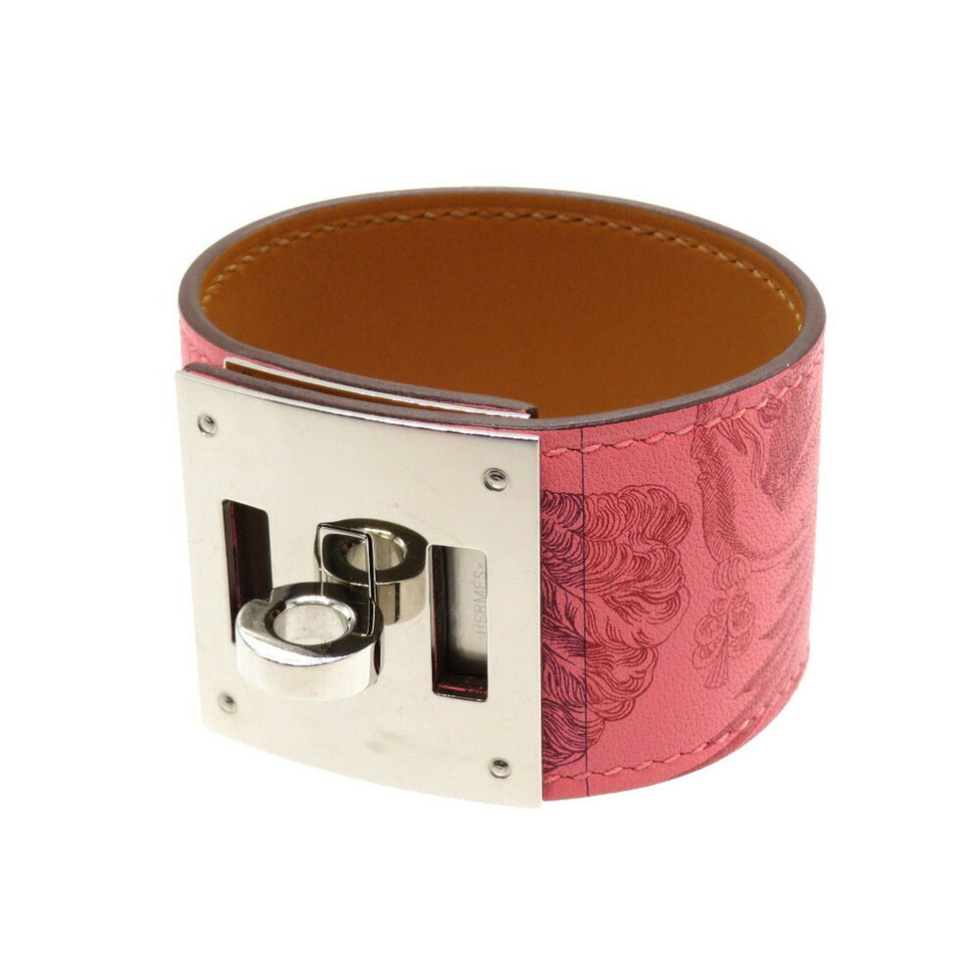 image of Hermes Kelly Dog Tattoo Veau Swift Rose Azalee Y Stamp Bracelet 0117 6B0117Eg5 in Red, Women's