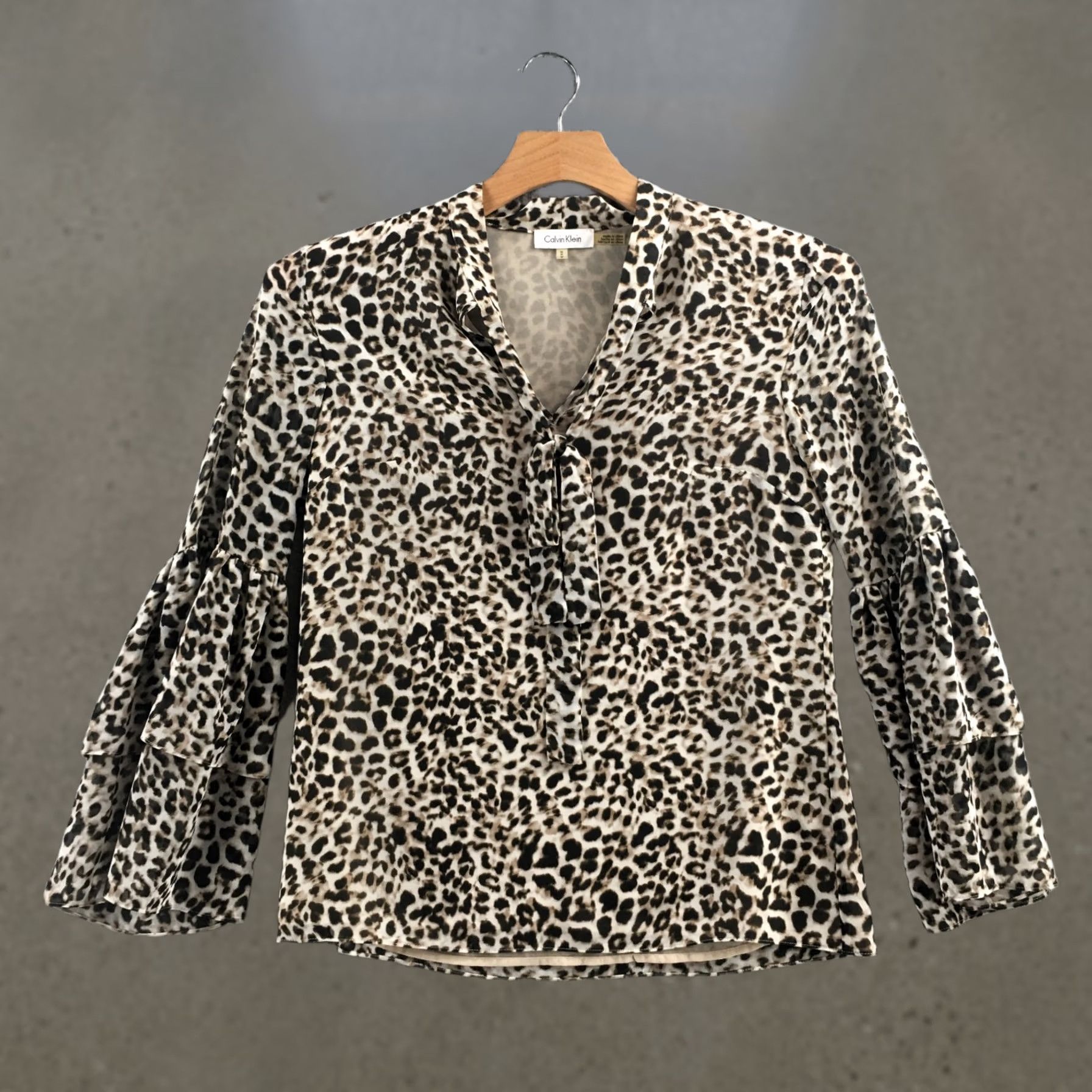 Calvin Klein Calvin Klein Blouse Womens Medium Multicolor Leopard Print Tie Neck Tunic Top Size M / US 6-8 / IT 42-44 - 1 Thumbnail