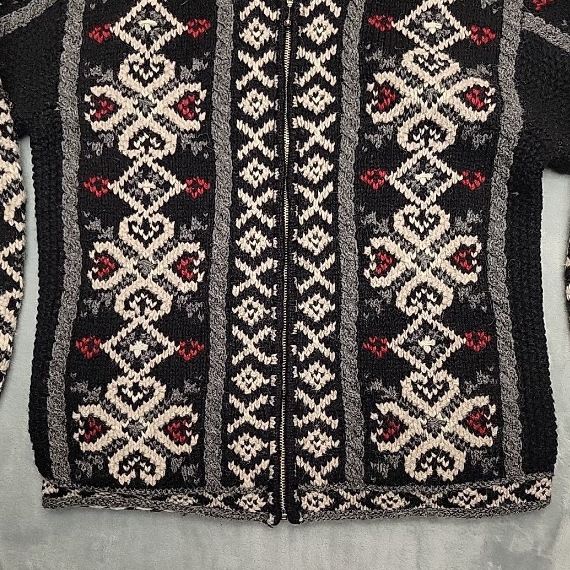 Vintage Maurices Sweater Womens S Black Shetland Wool Fair Isle Zip Nordic Cottagecore Size S / US 4 / IT 40 - 2 Thumbnail