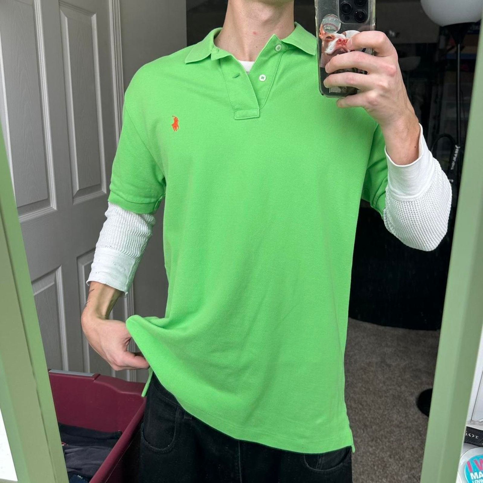 Polo Ralph Lauren Green Orange Polo Ralph Lauren Embroidered Polo Collar Shirt Size US L / EU 52-54 / 3 - 2 Thumbnail