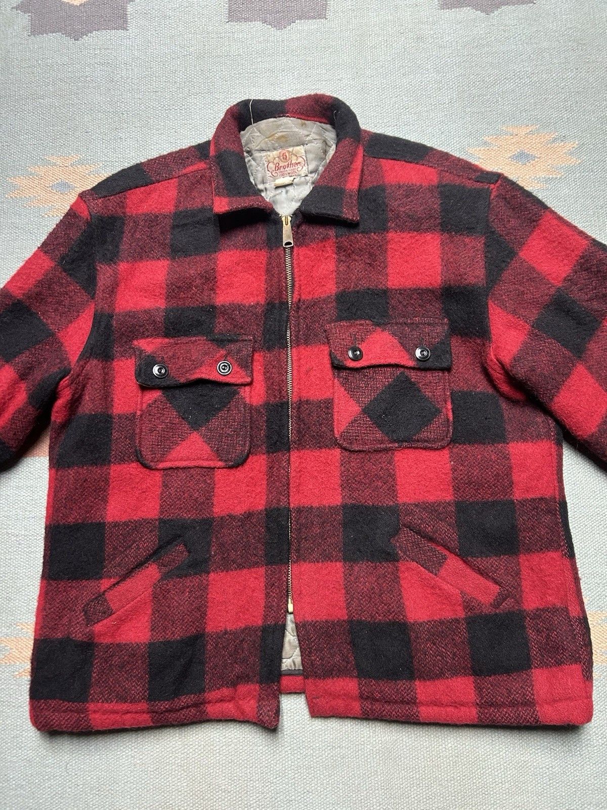 Vintage 1950s 5 brother wool jacket mackinaw buffalo plaid quilted L Size US L / EU 52-54 / 3 - 9 Thumbnail