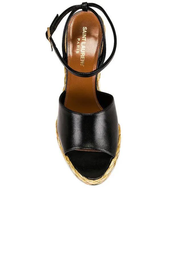 Saint Laurent Paris o1bcso1str1124 Paloma Wedge Espadrilles Sandals in Black Size US 9 / IT 39 - 4 Thumbnail