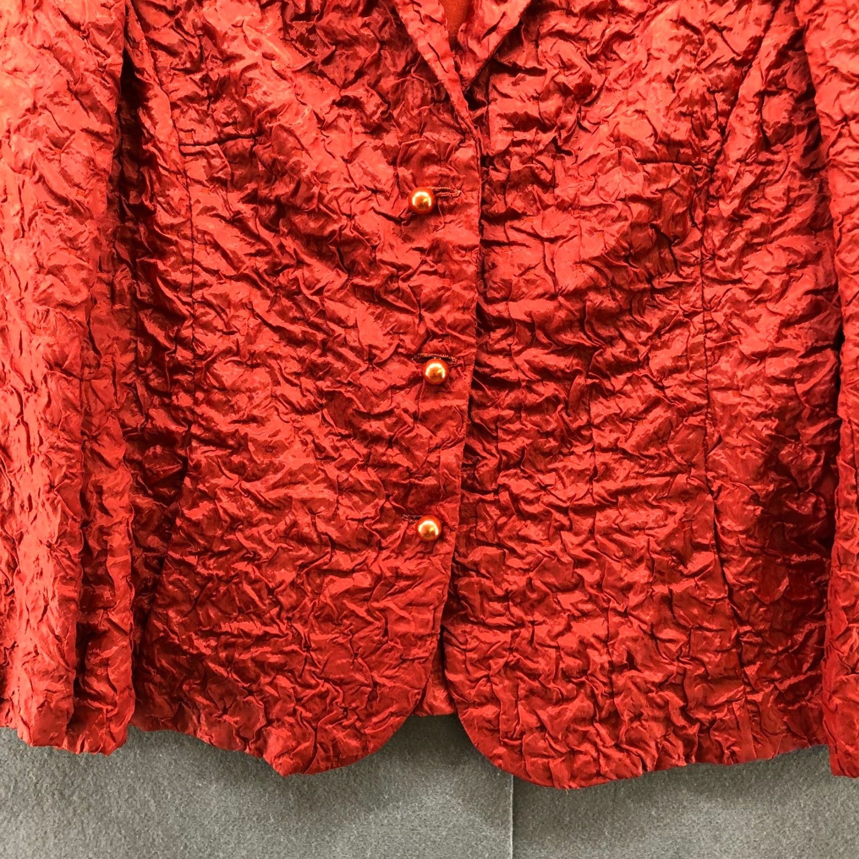 Vintage VINTAGE Blazer Shirt Womens L Brown Lightweight 80s 90s Rust Orange Crinkle Texture Pearl Buttons Size L / US 10 / IT 46 - 4 Thumbnail