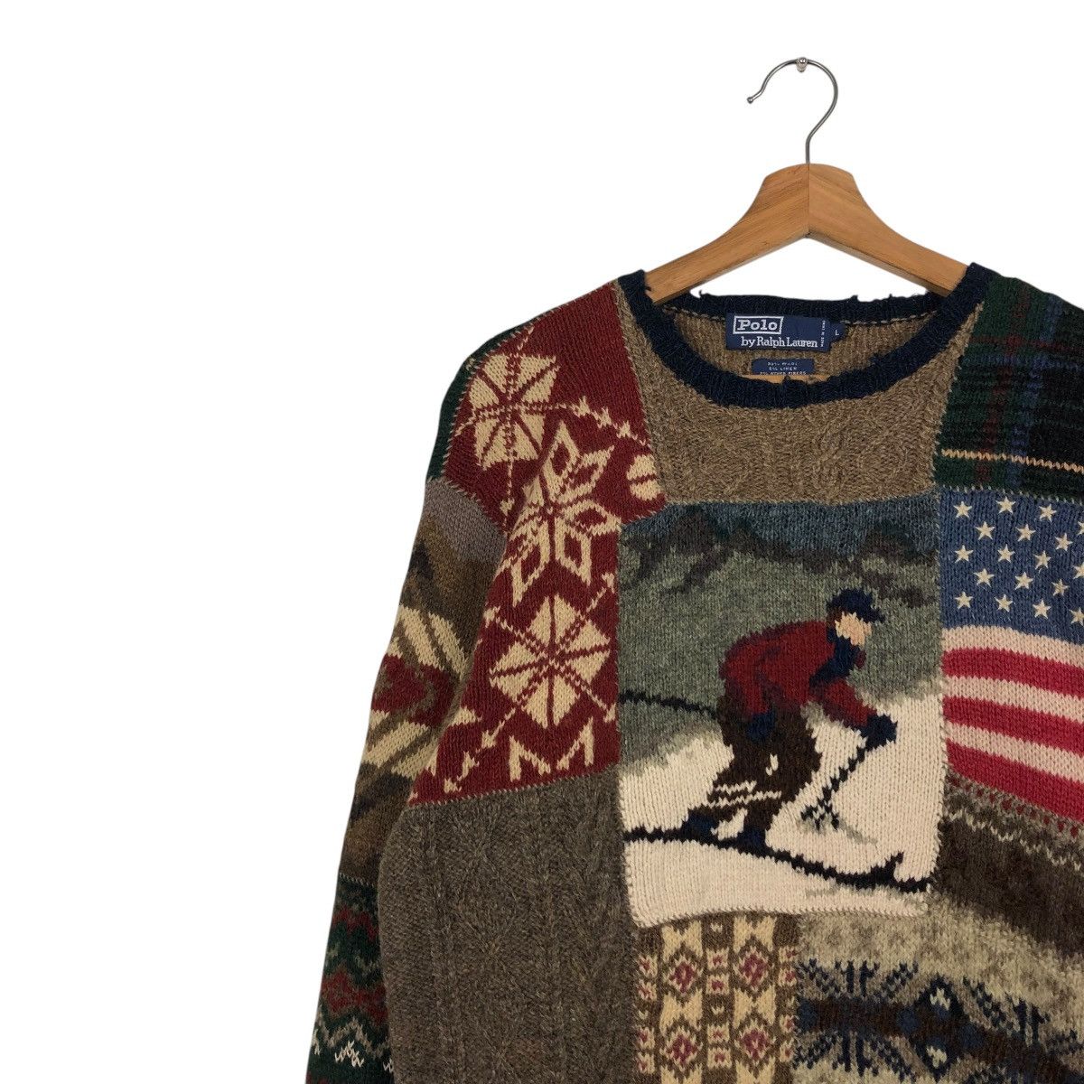 🔥VINTAGE POLO RALPH LAUREN SKI WOOL LINEN HAND KNIT SWEATER