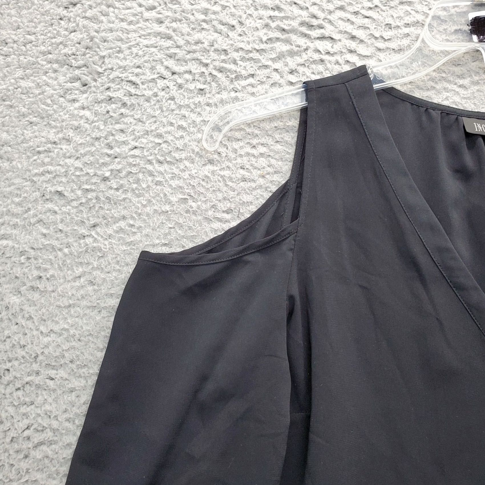Vintage INC International Concepts Blouse Womens Size 10 Black Cold Shoulder Inside Button Up Size L / US 10 / IT 46 - 6 Thumbnail