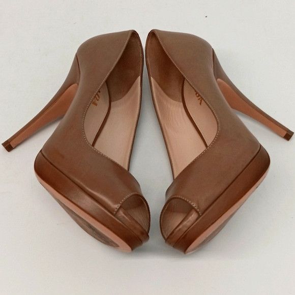 Prada Prada Women's Tan Leather Peep Toe Platform Heels - EU37/US7 Size US 7 / IT 37 - 5 Thumbnail