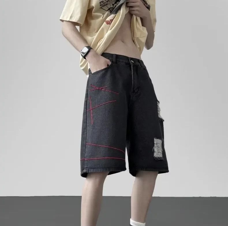 Denime × Japanese Brand Streetwear Shorts Casual Loose-fit Straight-leg Ripped Denim Size US 33 - 4 Thumbnail