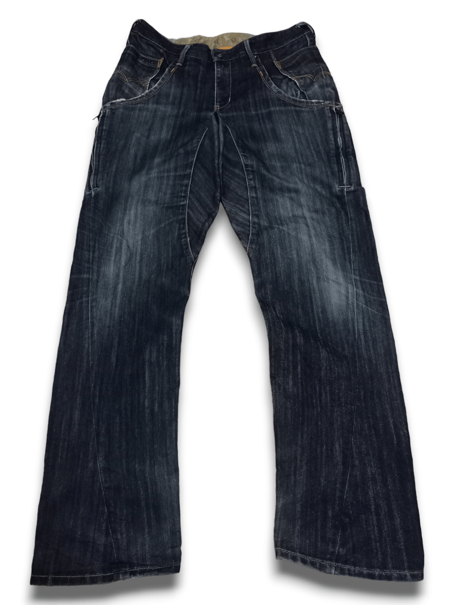 image of Avant Garde x Edwin Vintage Edwin E Function Baggy Distressed Curved Jeans 32X32 in Indigo Blue