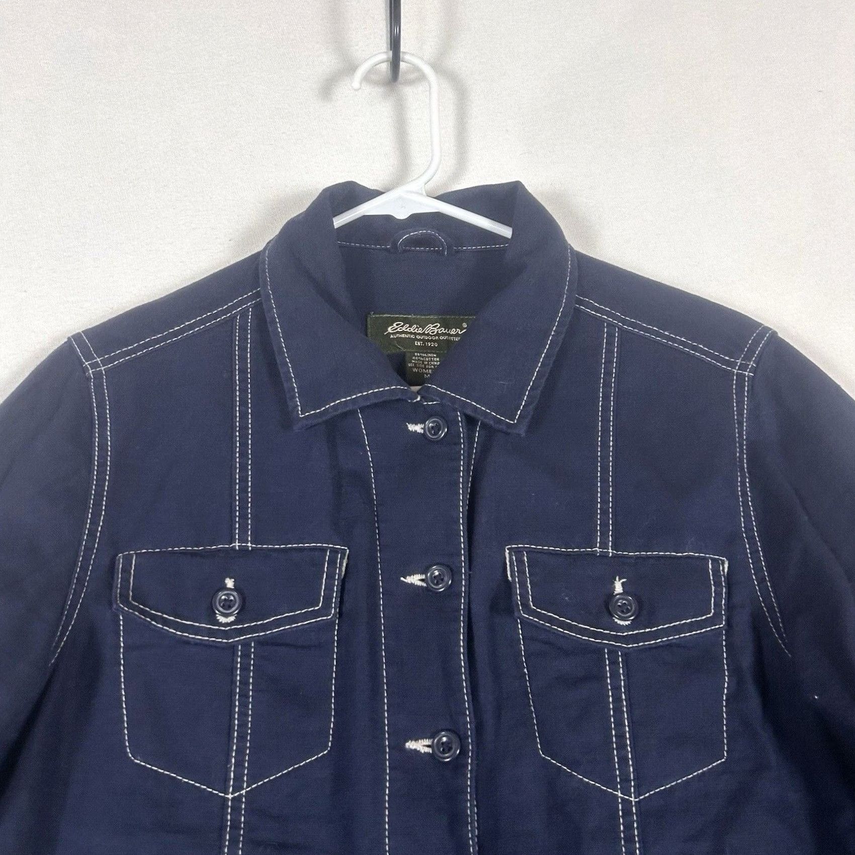 Eddie Bauer Eddie Bauer Trucker Shirt Jacket Womens Medium Linen Blend Denim L/S Button Up Size M / US 6-8 / IT 42-44 - 2 Thumbnail