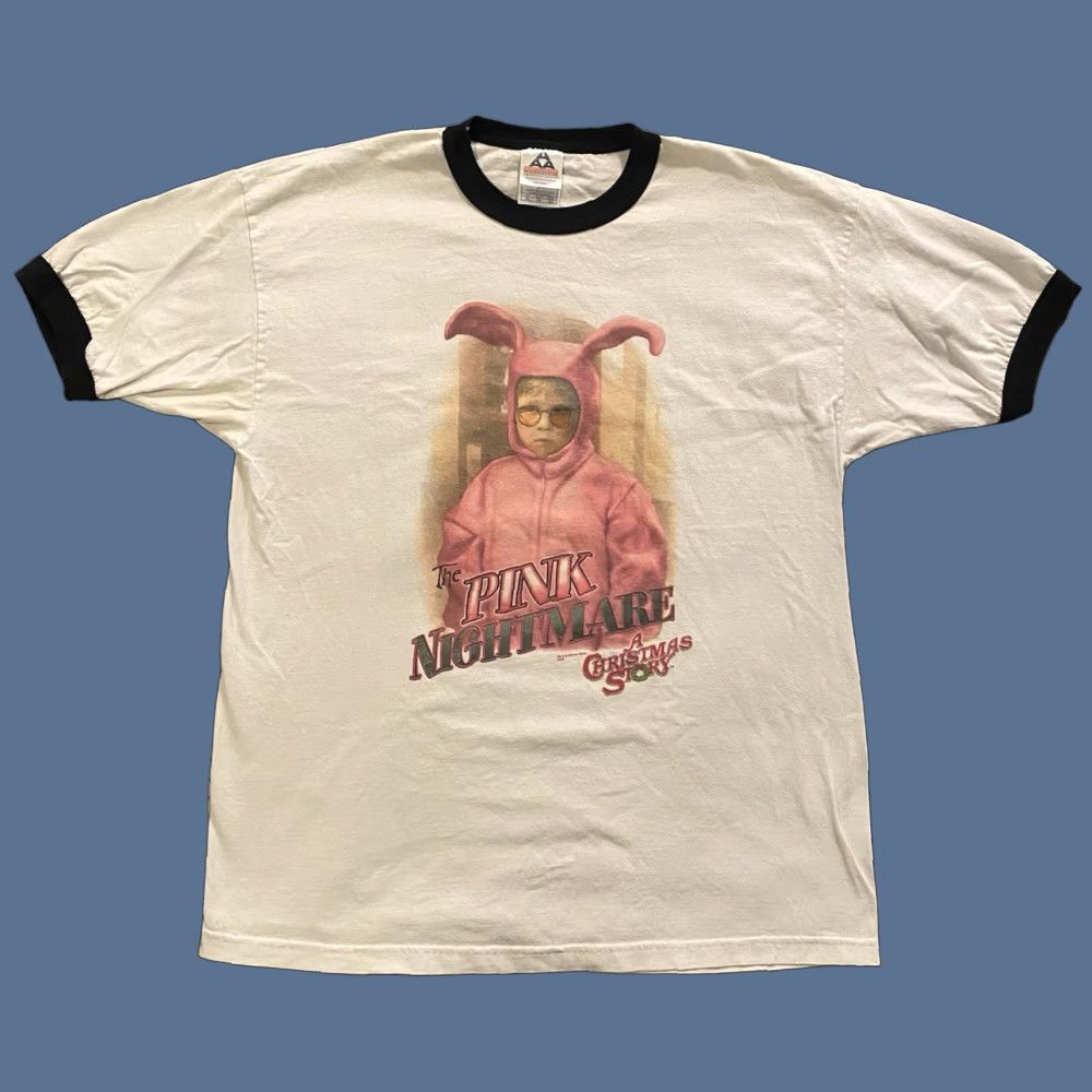 AAA VINTAGE Alstyle AAA Ringer T Shirt A Christmas Story The Pink Nightmare Men’s XL Shirt Unisex Adults White Cotton 90s Christmas Movie Girls Men’s XL Size US XL / EU 56 / 4 - 1 Thumbnail