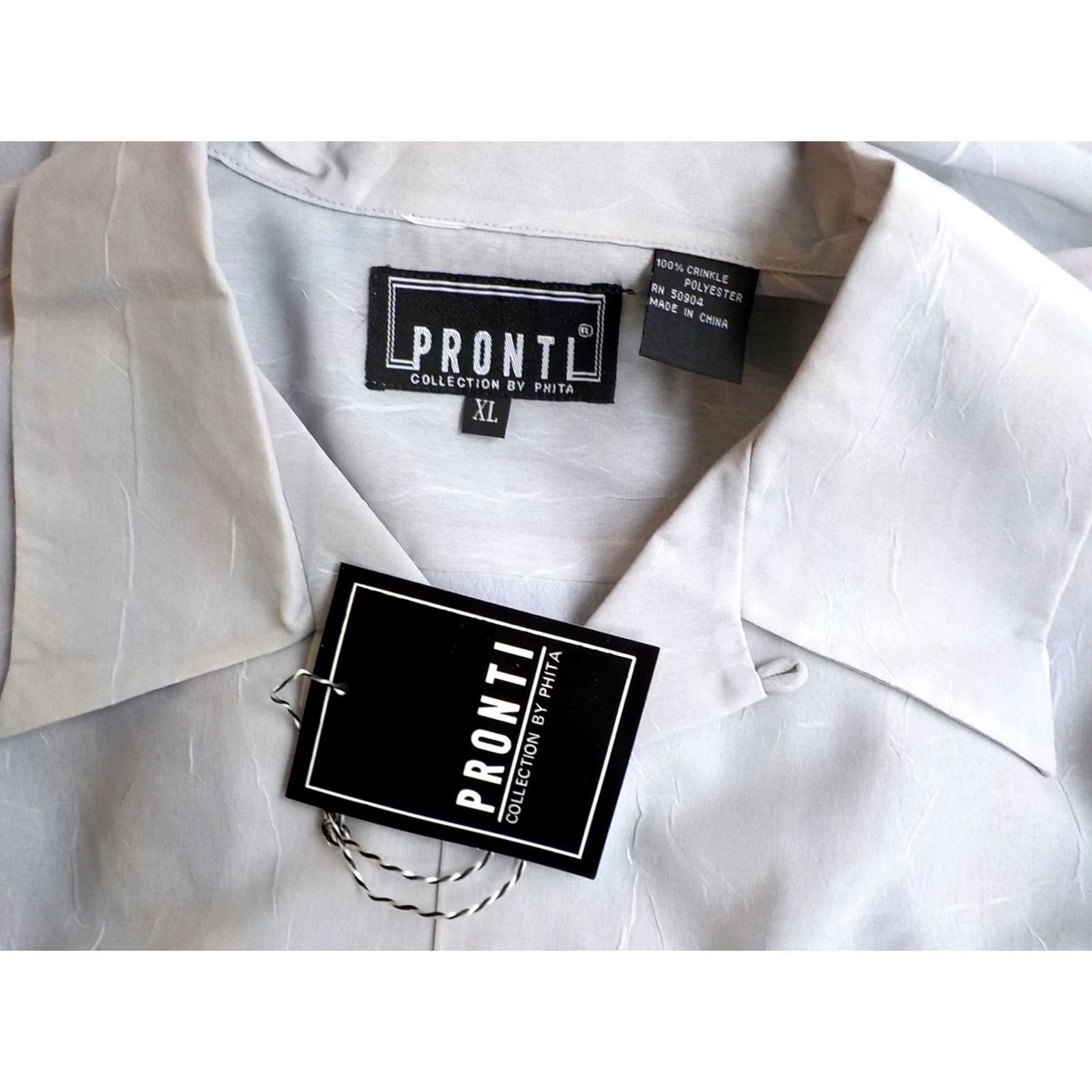 Vintage PRONTI Shirt Mens XL Gray Crinkle Polyester Button-Up Point Collar NWT Long Sleeve Size US XL / EU 56 / 4 - 5 Thumbnail