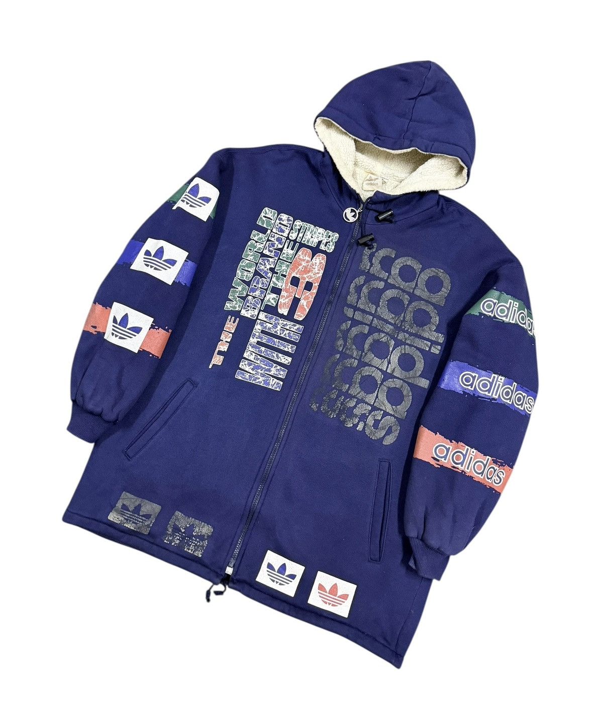 Adidas Vtg🌟Adidas Big Logo Sherpa Inner Hoodies Zipper Jacket Size US M / EU 48-50 / 2 - 7 Thumbnail