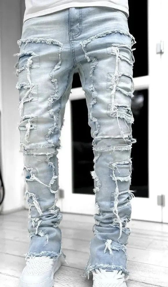 Jean Vintage Elastic Ripped Denim Jeans Size US 33 - 1 Thumbnail