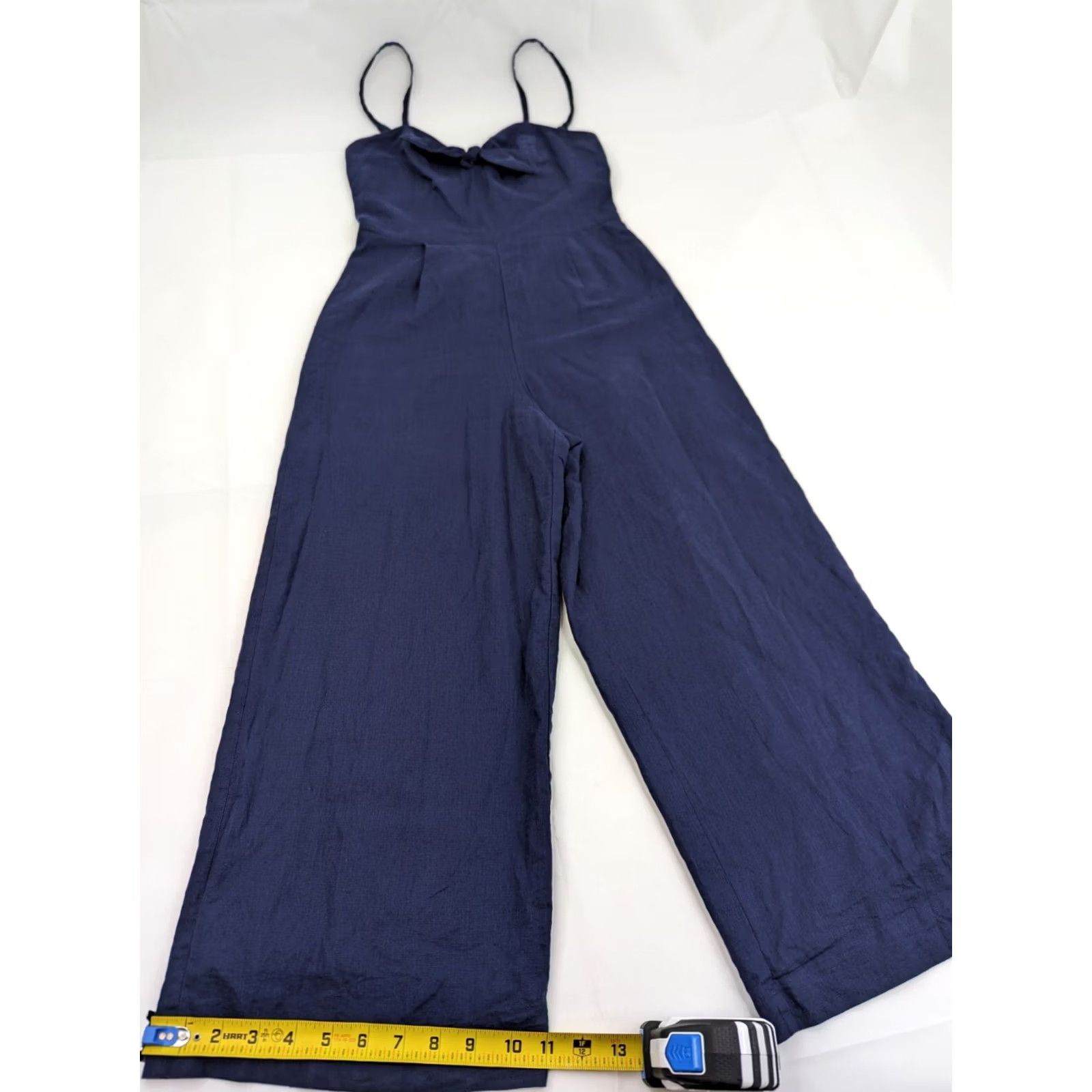 J.Crew J.CREW Linen Blend Sleeveless Jumpsuit Navy Blue 0 Women Adults Wide-Leg Inseam 24 in Bow Accent Shirt/One-Piece Size 25" / US 0 / IT 36 - 3 Thumbnail